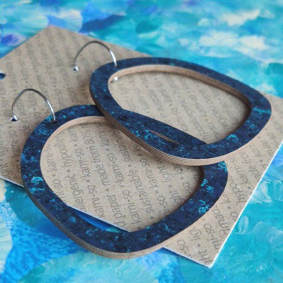 Square Recycled Paper Earrings - Dark Blue & Black