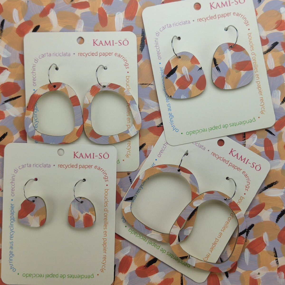 Square Recycled Paper Earrings - Terracotta & Grey