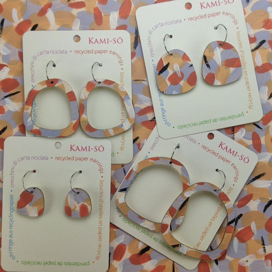 Square Recycled Paper Earrings - Terracotta & Grey