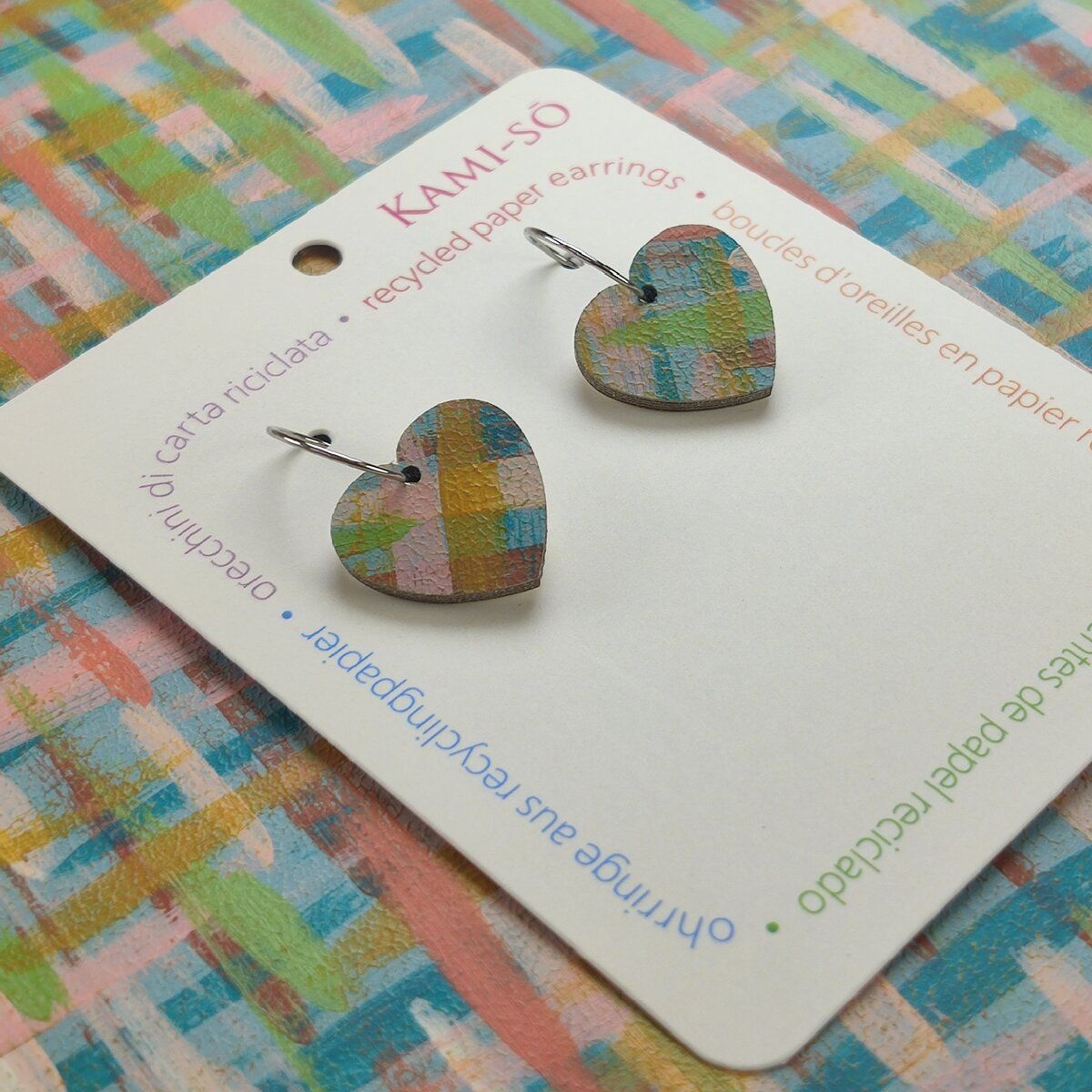 Mini Recycled Paper Earrings - Blue Multicolour