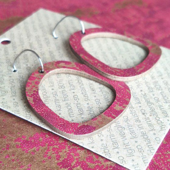 Square Recycled Paper Earrings - Magenta & Gold