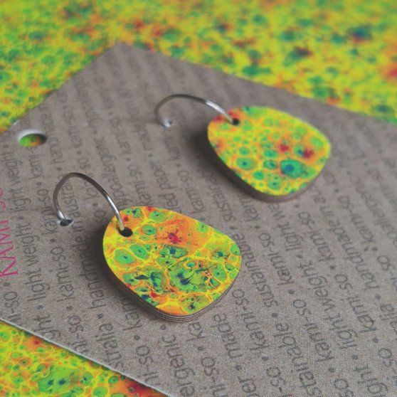 Mini Recycled Paper Earrings - Bright Lime Speckle