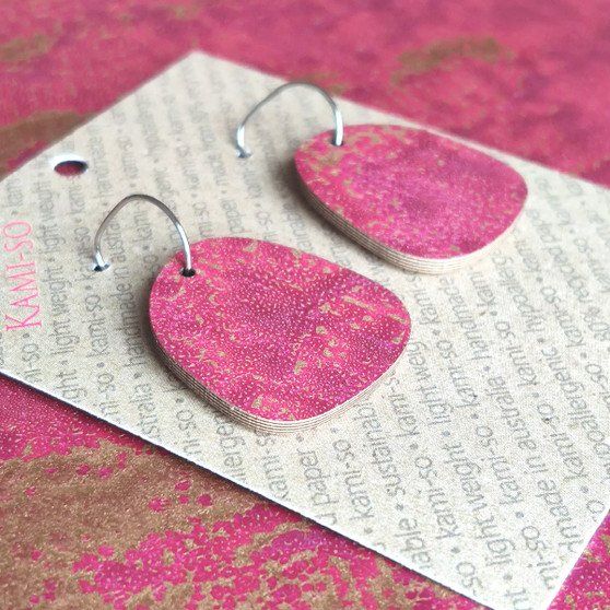 Square Recycled Paper Earrings - Magenta & Gold