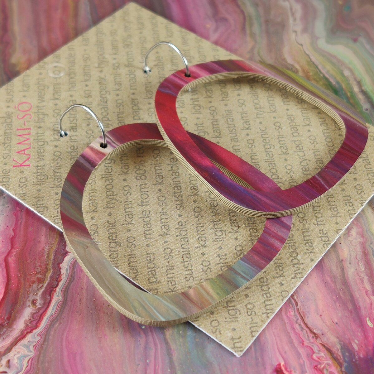 Square Recycled Paper Earrings - Purple & Red Multicolour