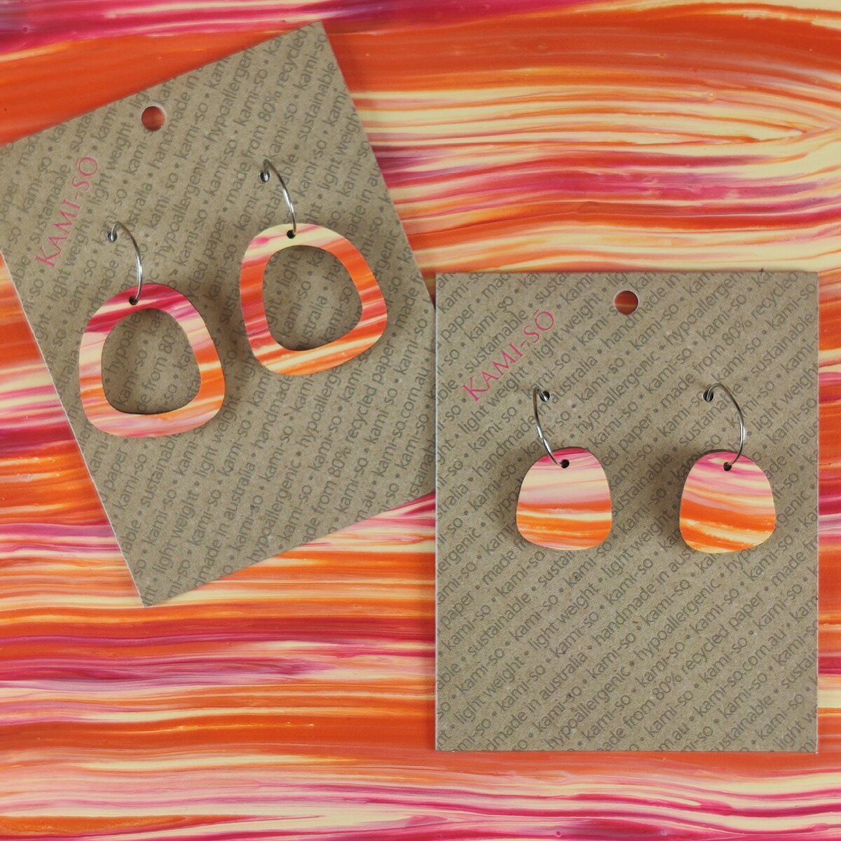 Mini Recycled Paper Earrings - Orange & Magenta Stripe