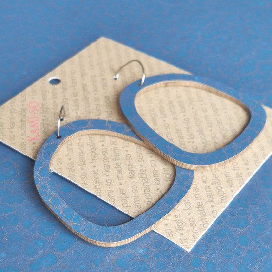 Square Recycled Paper Earrings - Blue & Gold