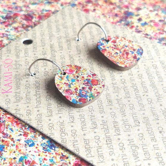 Square Recycled Paper Earrings - Multicolour Speckle