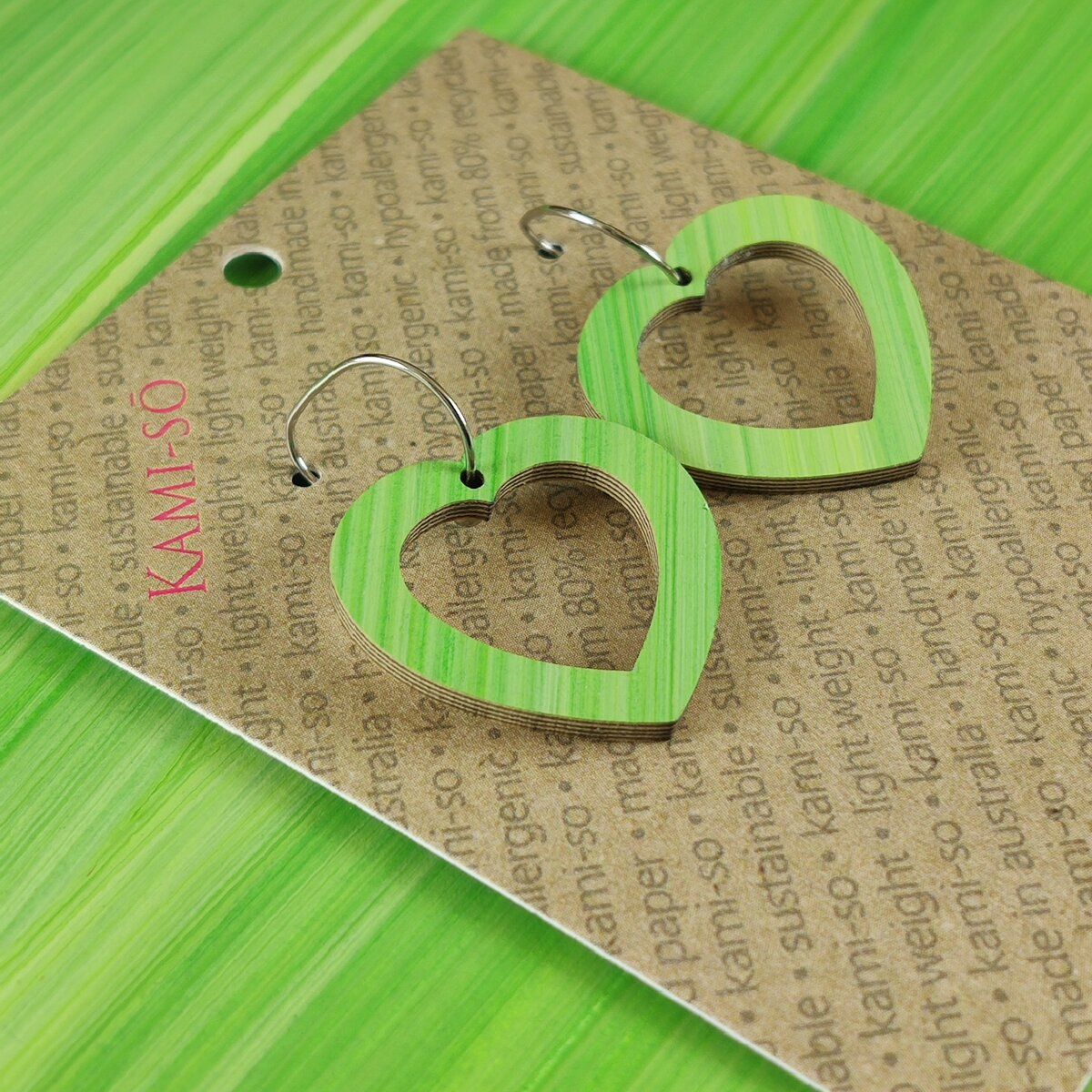 Mini Recycled Paper Earrings - Light Green Stripe