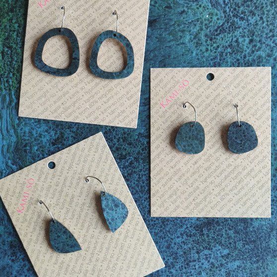 Mini Recycled Paper Earrings - Navy & Black