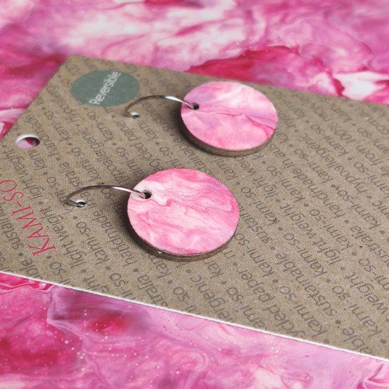 Reversible Circle Recycled Paper Earrings - Black & Gold / Pink