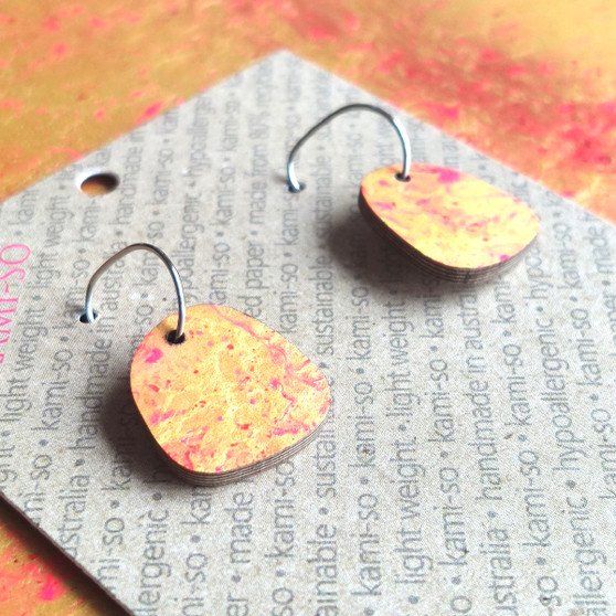 Square Recycled Paper Earrings - Gold & Red