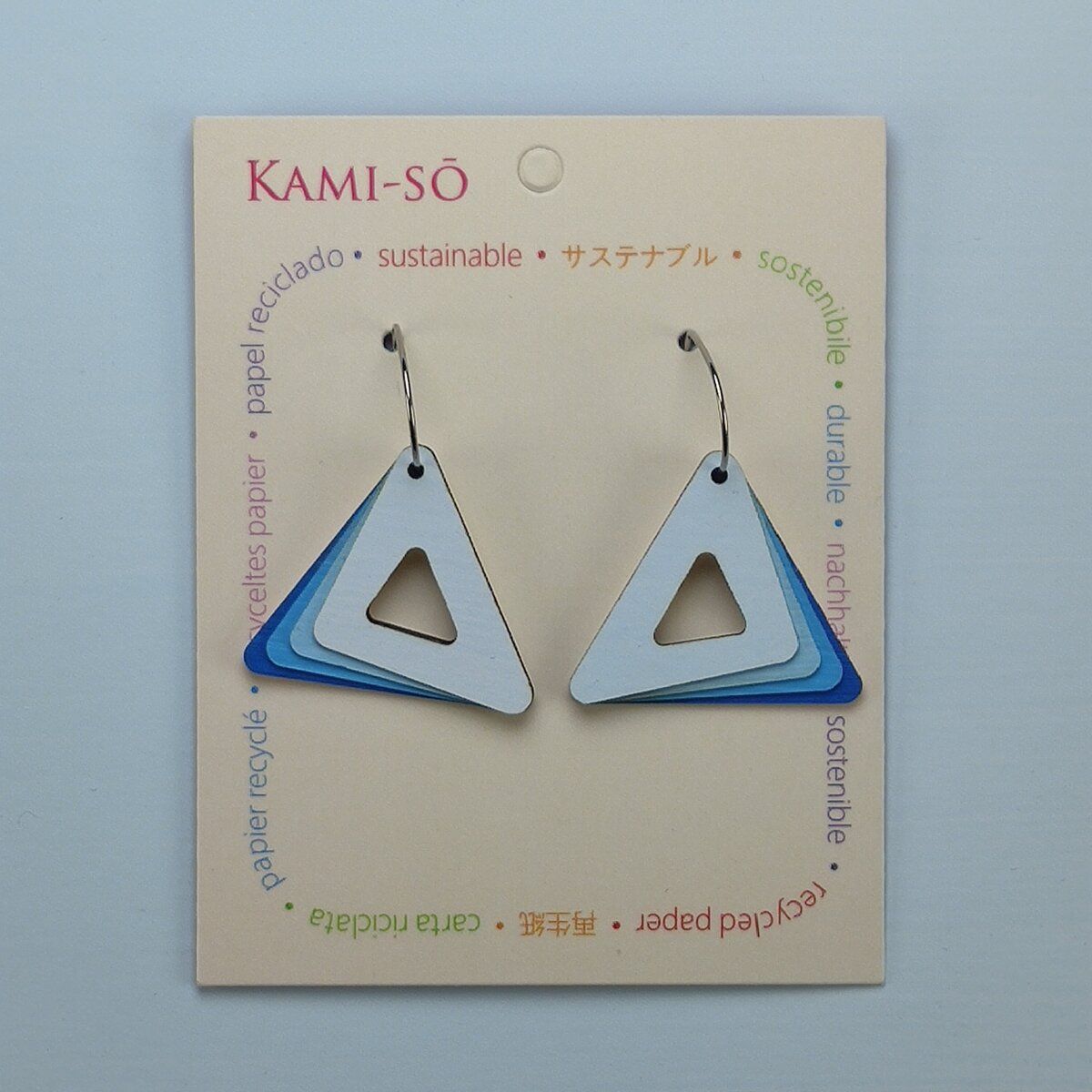 Triangle Layered Recycled Paper Earrings - Blue