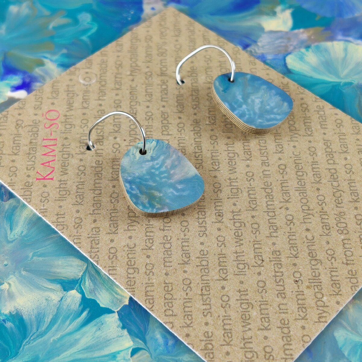 Mini Recycled Paper Earrings - Blue Grey & White