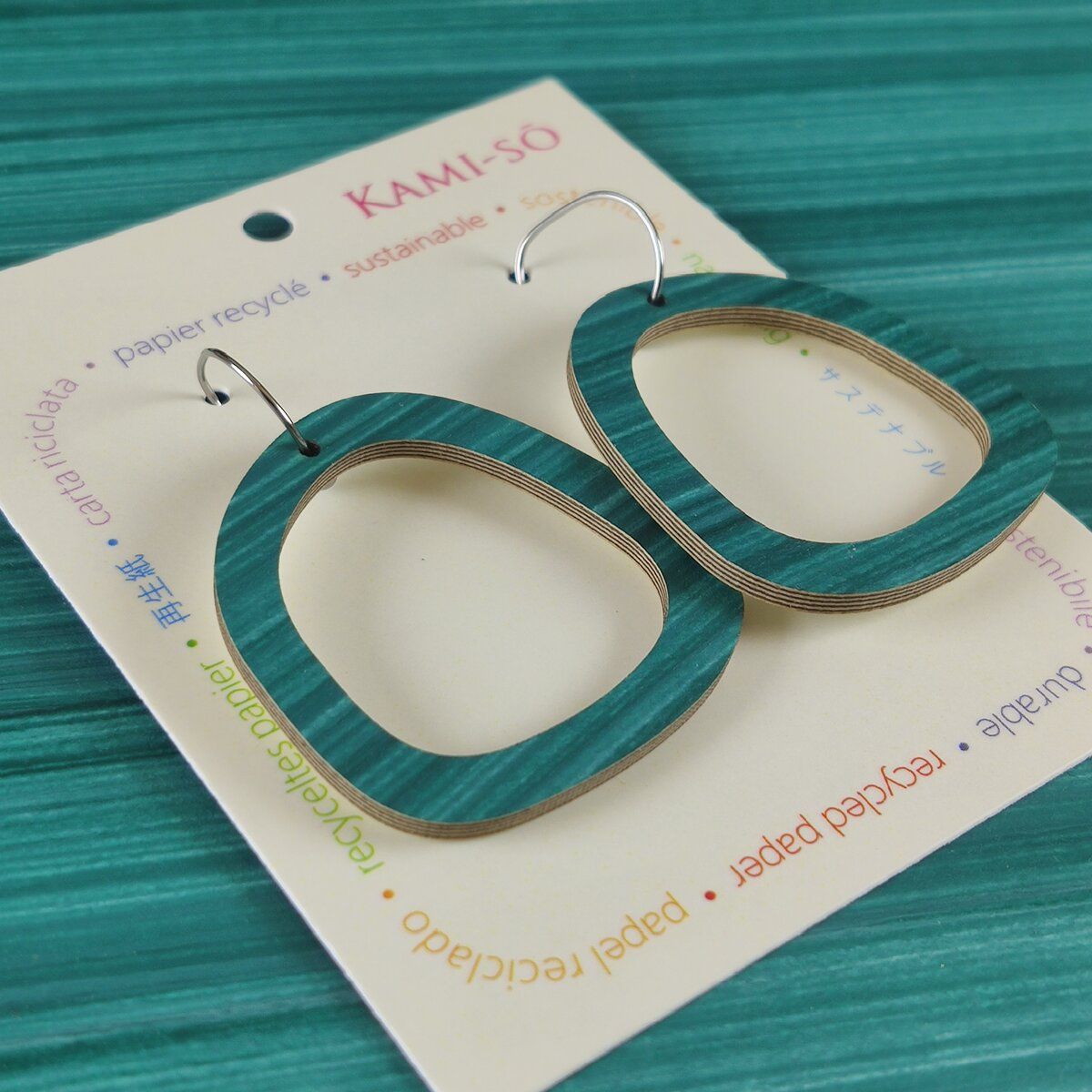 Square Recycled Paper Earrings - Green Stripes