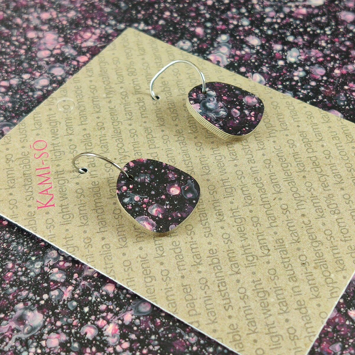 Square Recycled Paper Earrings - Dark Purple Speckle