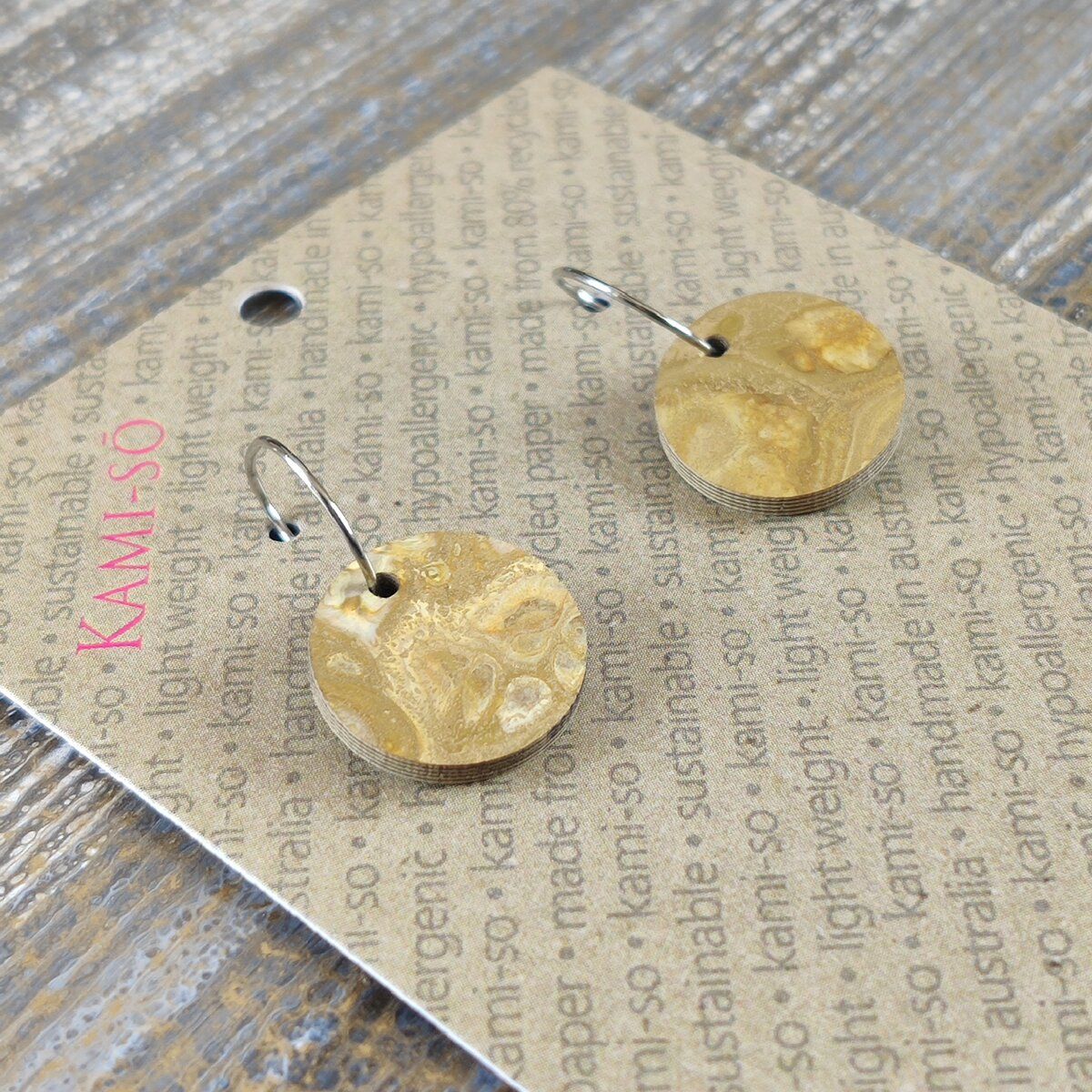 Reversible Circle Recycled Paper Earrings - Grey & Gold / Latte