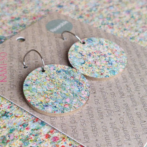 Reversible Circle Recycled Paper Earrings - Light Speckle / Brown