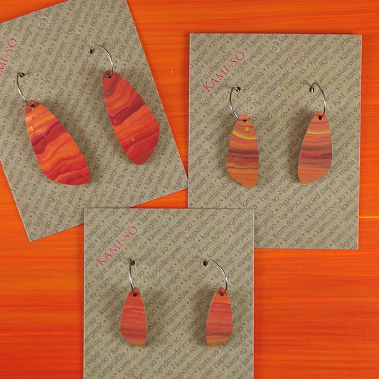 Oval Recycled Paper Earrings - Orange Stripe