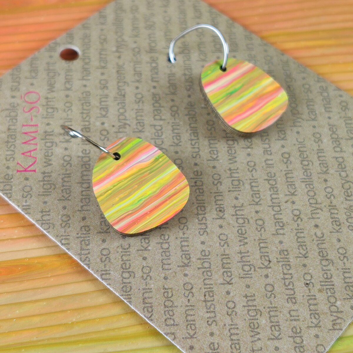 Mini Recycled Paper Earrings - Orange Multicolour Stripe