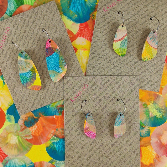 Oval Recycled Paper Earrings - Bright Multicolour