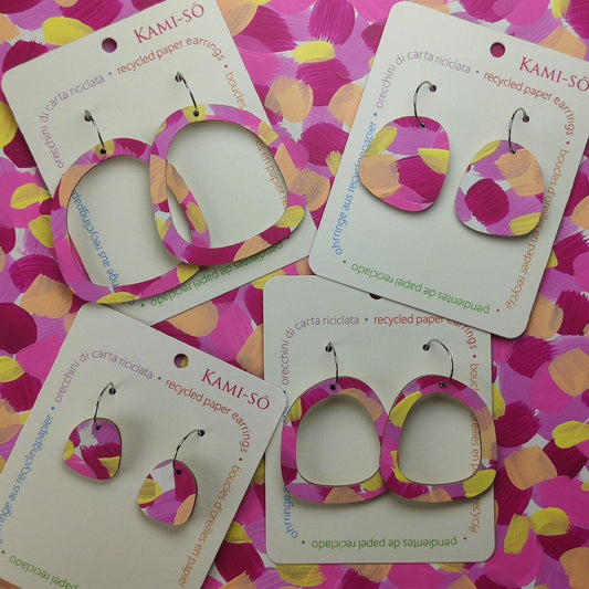 Square Recycled Paper Earrings - Pink, Yellow & Aricot