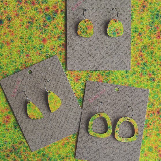 Mini Recycled Paper Earrings - Bright Lime Speckle