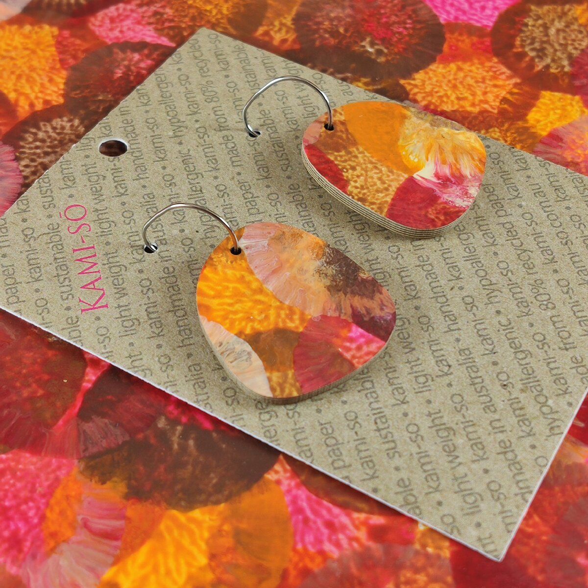 Square Recycled Paper Earrings - Autumn Colours