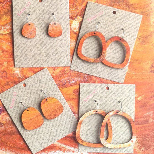 Square Recycled Paper Earrings - Orange