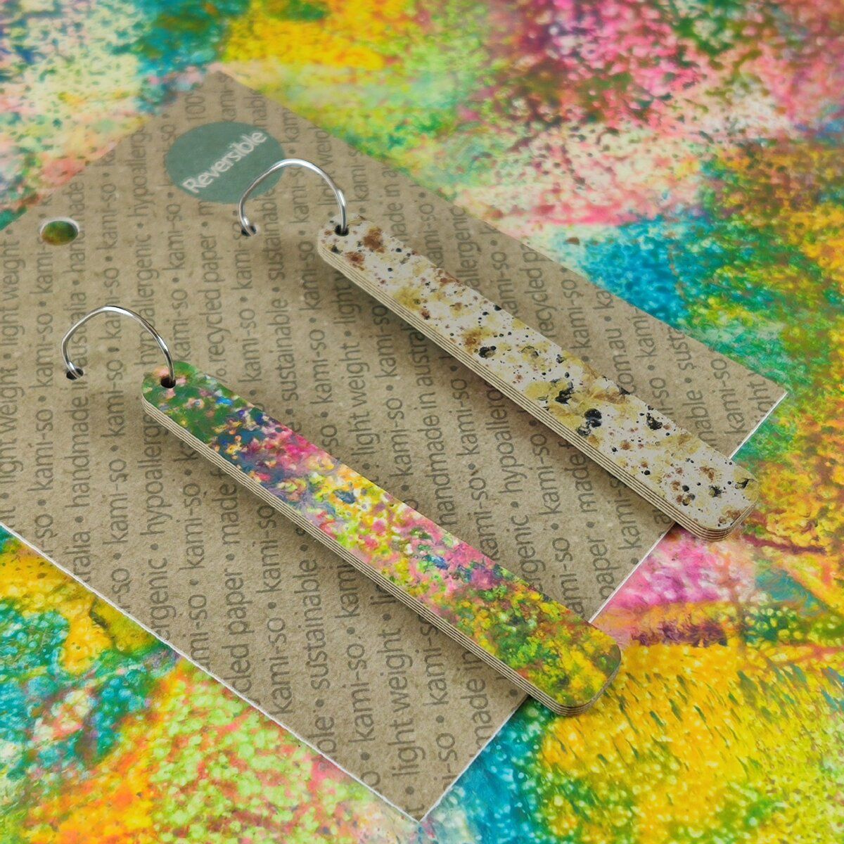 Reversible Paddle Recycled Paper Earrings - Bright Multicolour / Stone Speckle