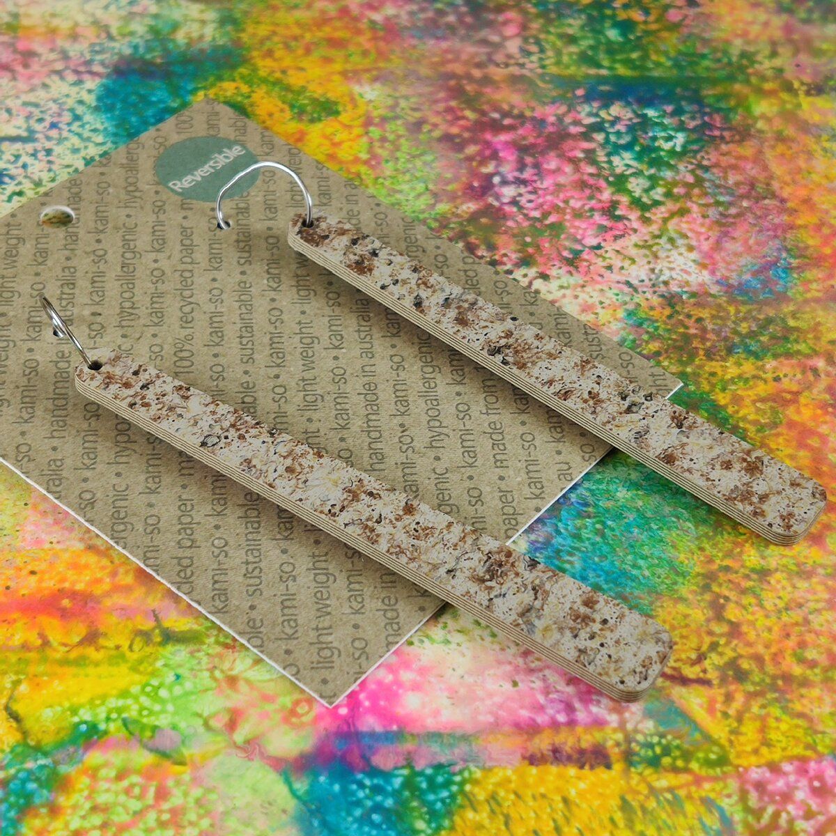 Reversible Paddle Recycled Paper Earrings - Bright Multicolour / Stone Speckle