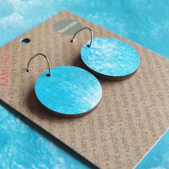 Reversible Circle Recycled Paper Earrings - Pink / Blue