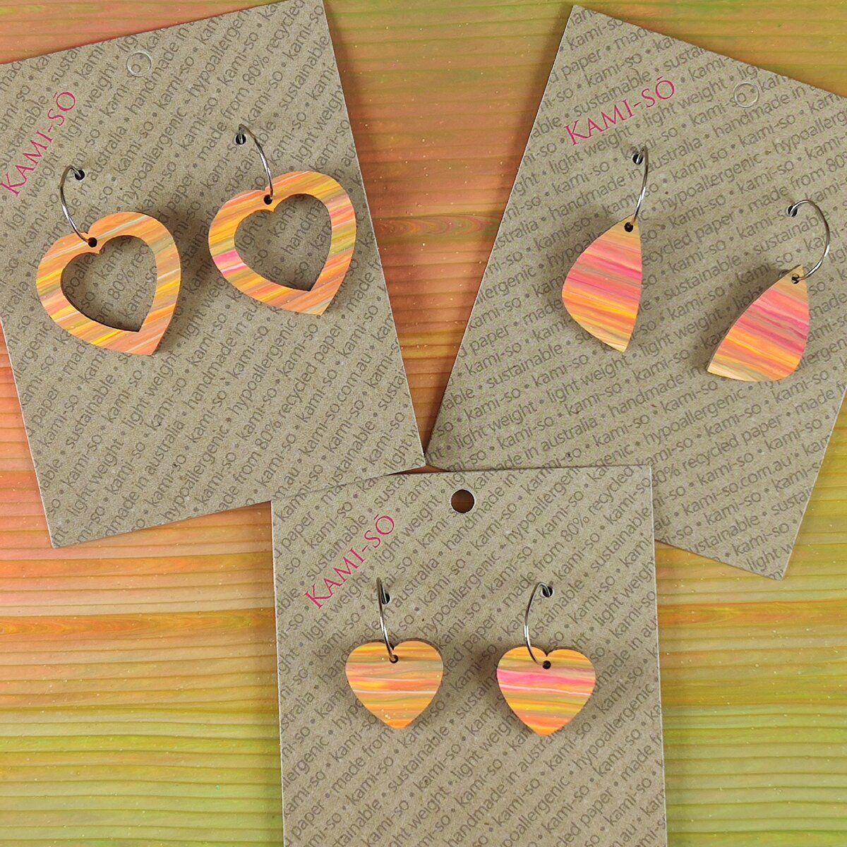 Mini Recycled Paper Earrings - Orange Multicolour Stripe