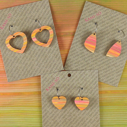 Mini Recycled Paper Earrings - Orange Multicolour Stripe