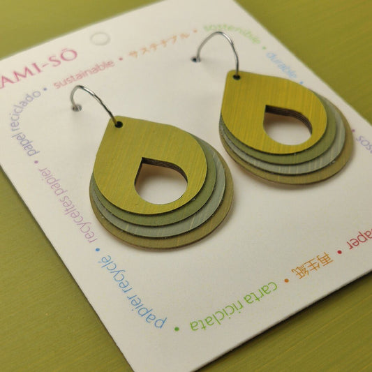 Circle Layered Recycled Paper Earrings - Olive & Grey