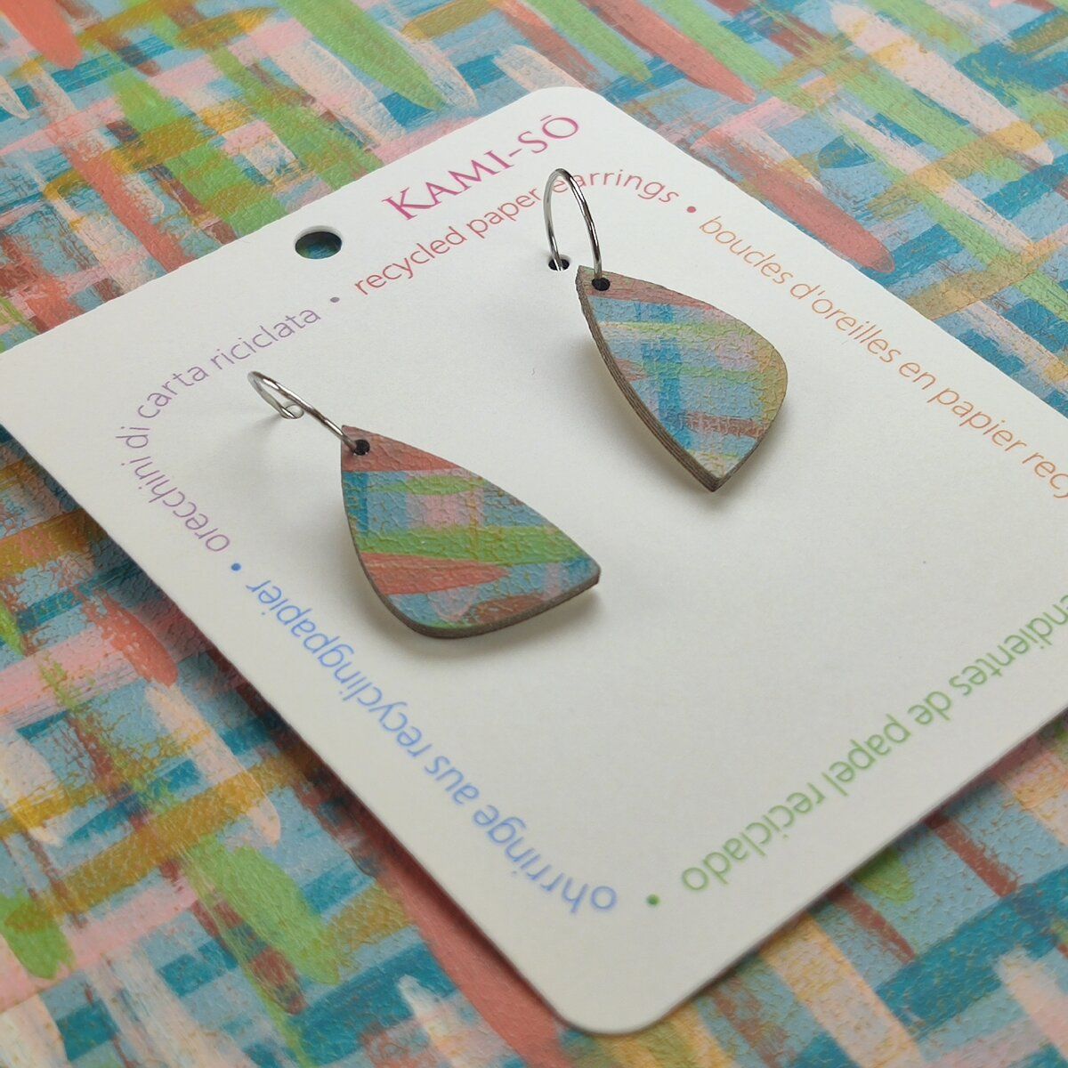 Mini Recycled Paper Earrings - Blue Multicolour