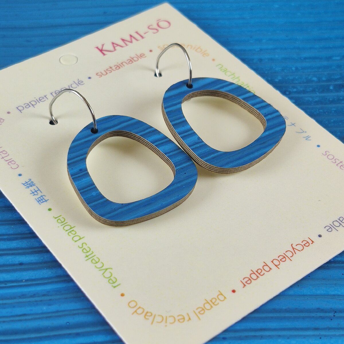 Mini Recycled Paper Earrings - Blue Stripes