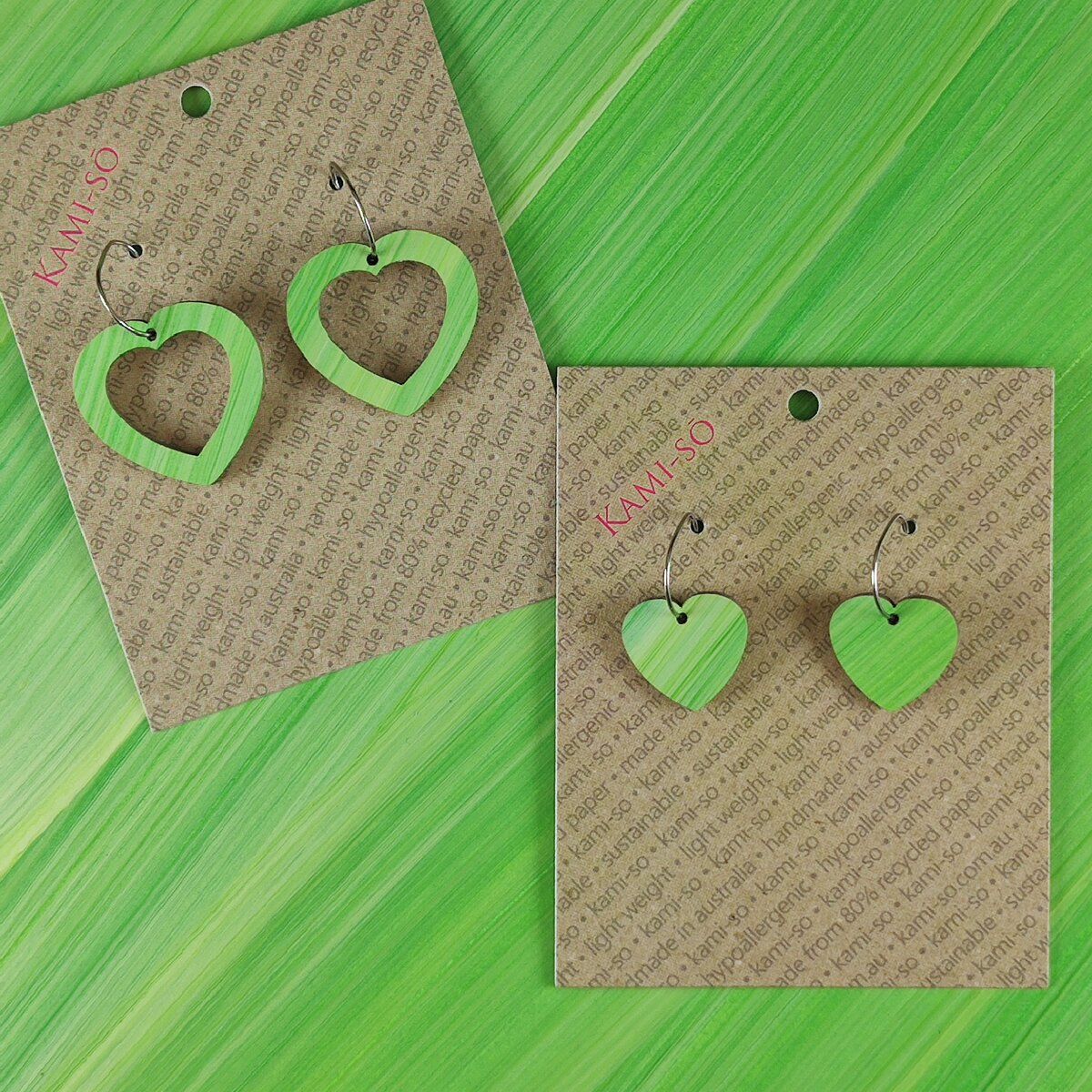 Mini Recycled Paper Earrings - Light Green Stripe