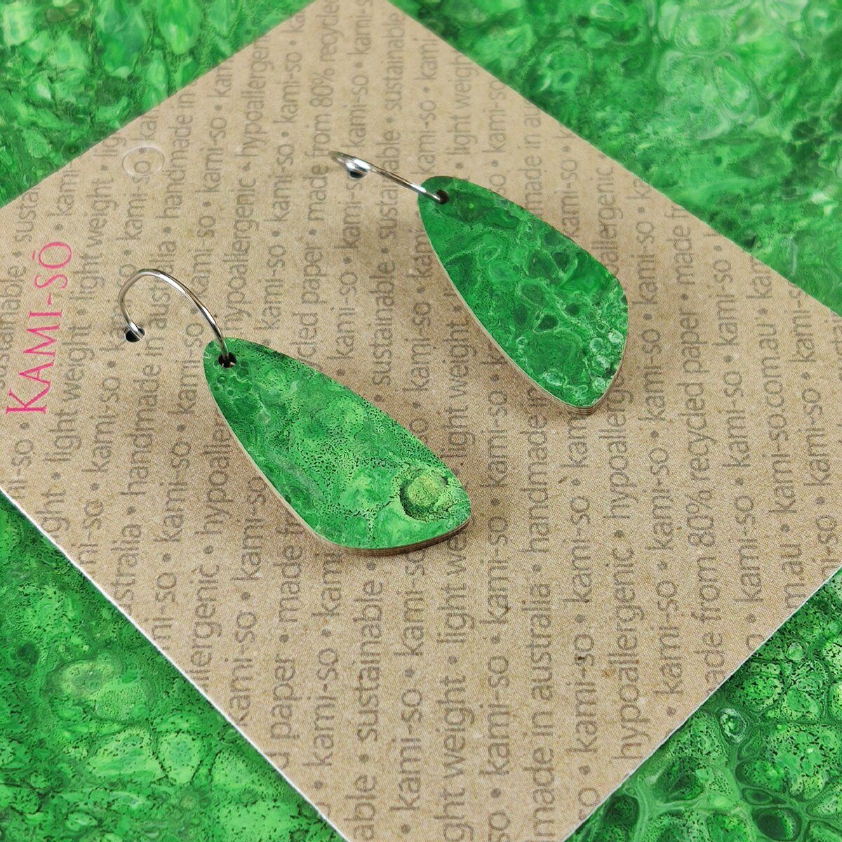 Oval Recycled Paper Earrings - Emerald Green