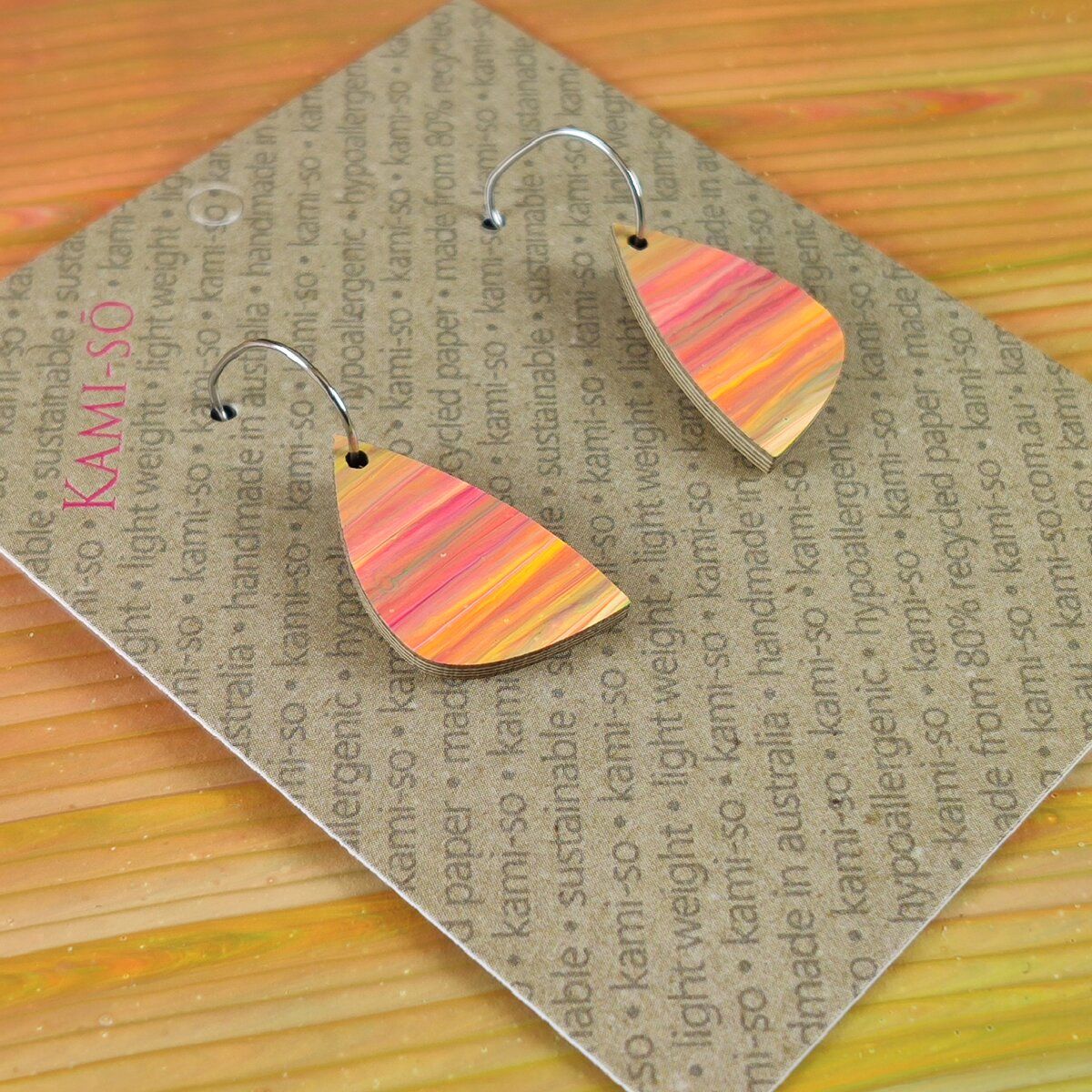 Mini Recycled Paper Earrings - Orange Multicolour Stripe