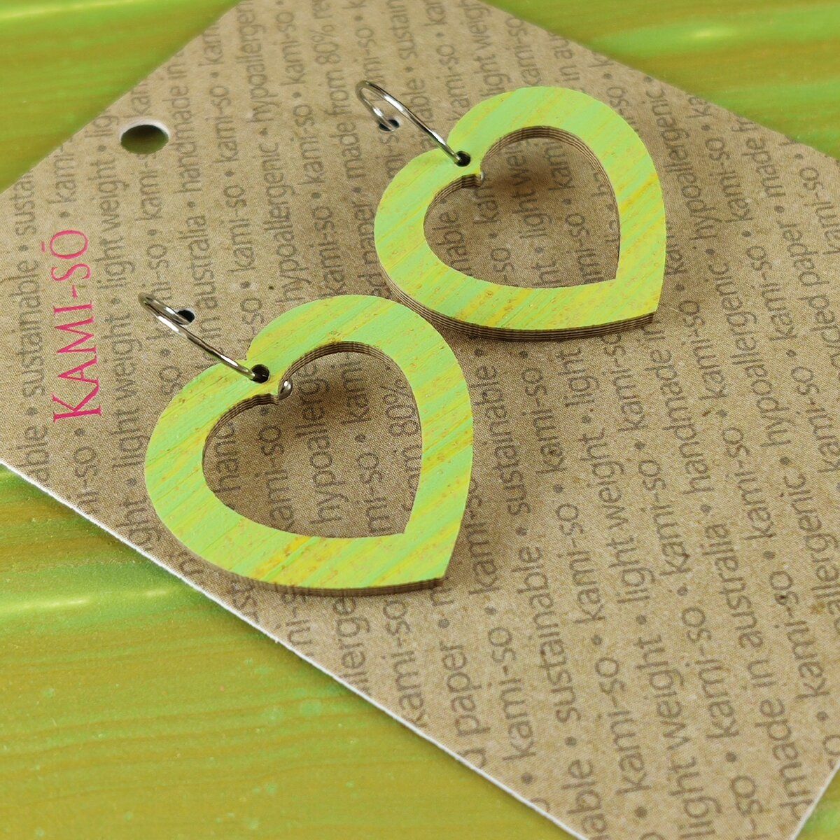 Mini Recycled Paper Earrings - Green & Gold Stripe