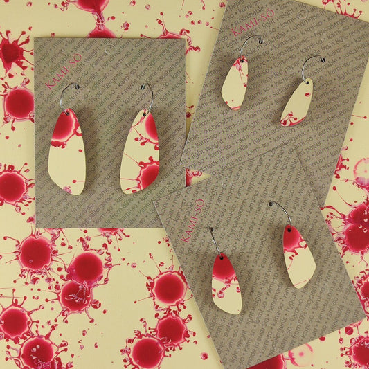 Oval Recycled Paper Earrings - Red Splash