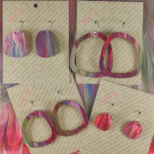 Square Recycled Paper Earrings - Purple & Red Multicolour