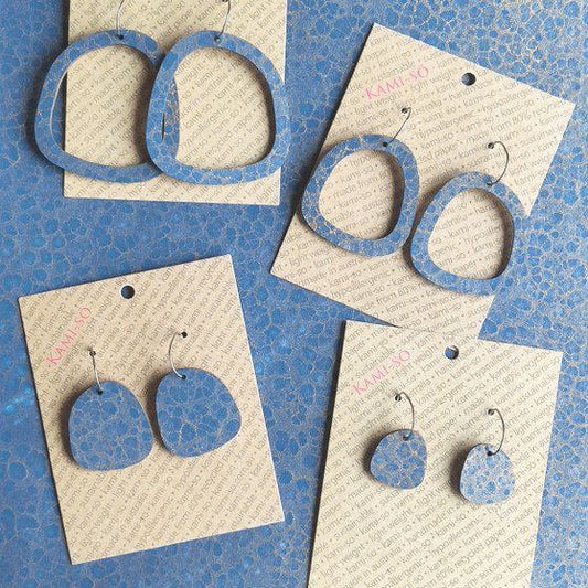 Square Recycled Paper Earrings - Blue & Gold