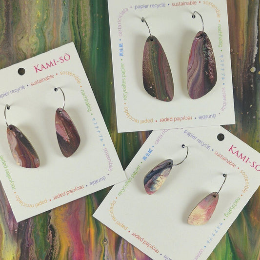 Oval Recycled Paper Earrings - Multicolour