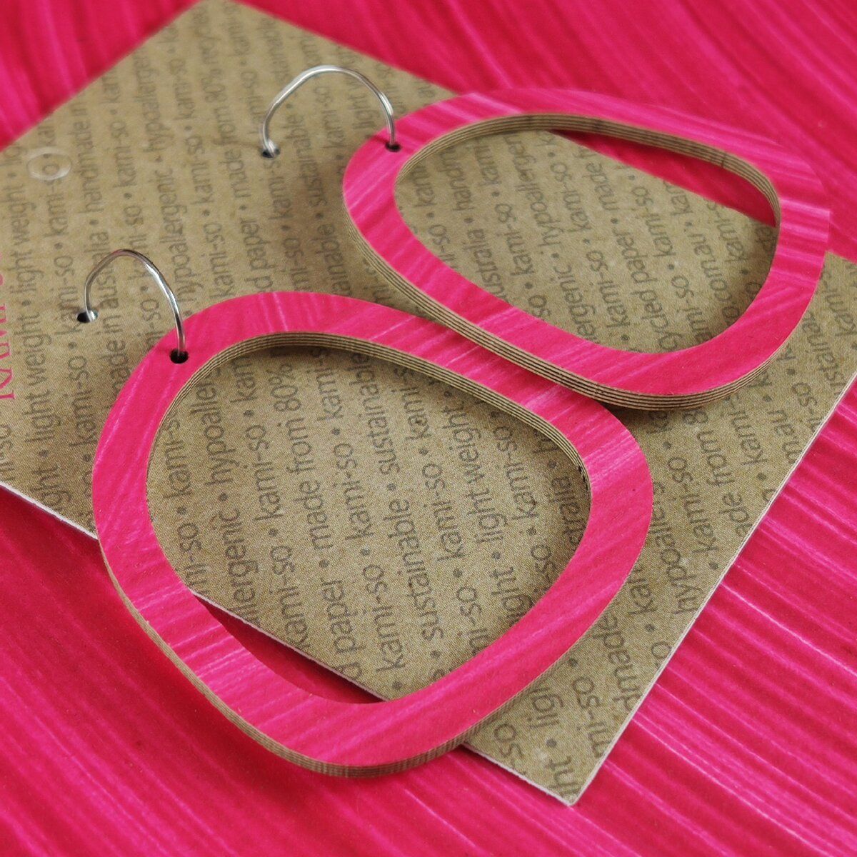 Square Recycled Paper Earrings - Bright Pink Swipe