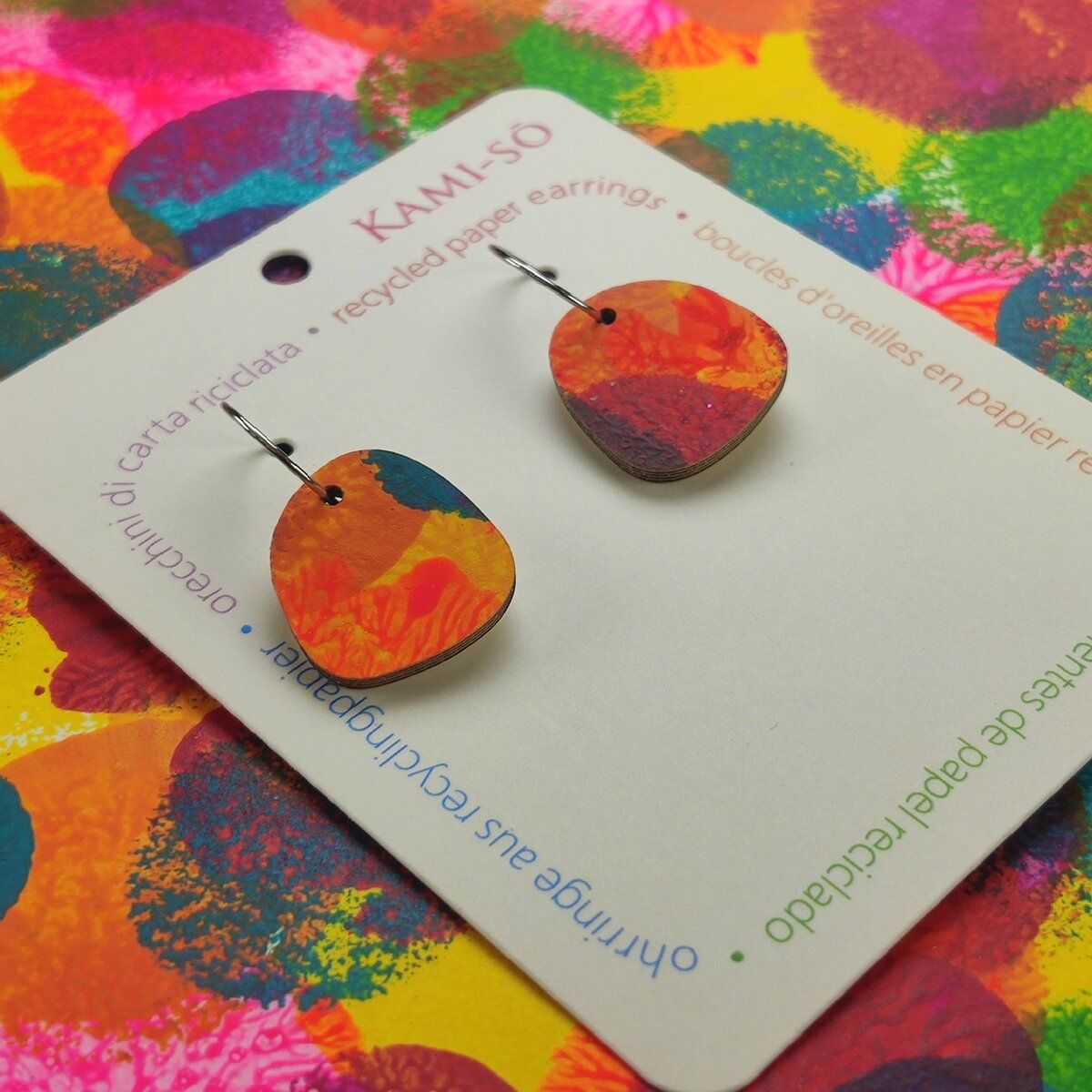 Square Recycled Paper Earrings - Bright Multicolour