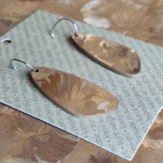 Oval Recycled Paper Earrings - Brown & Cream