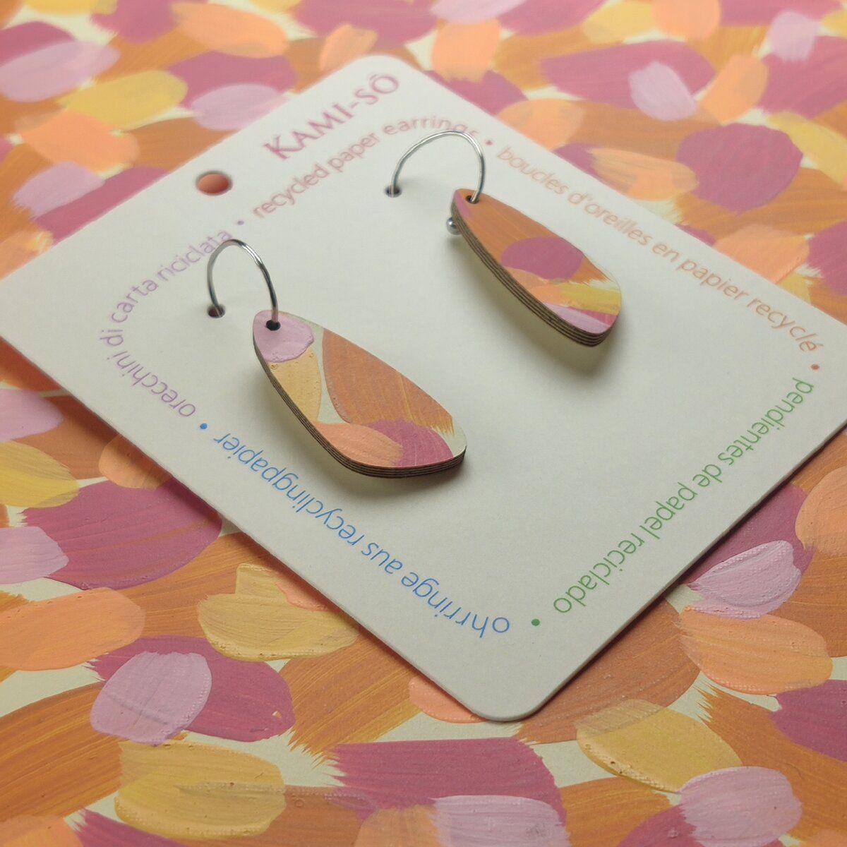 Oval Recycled Paper Earrings - Pink & Apricot