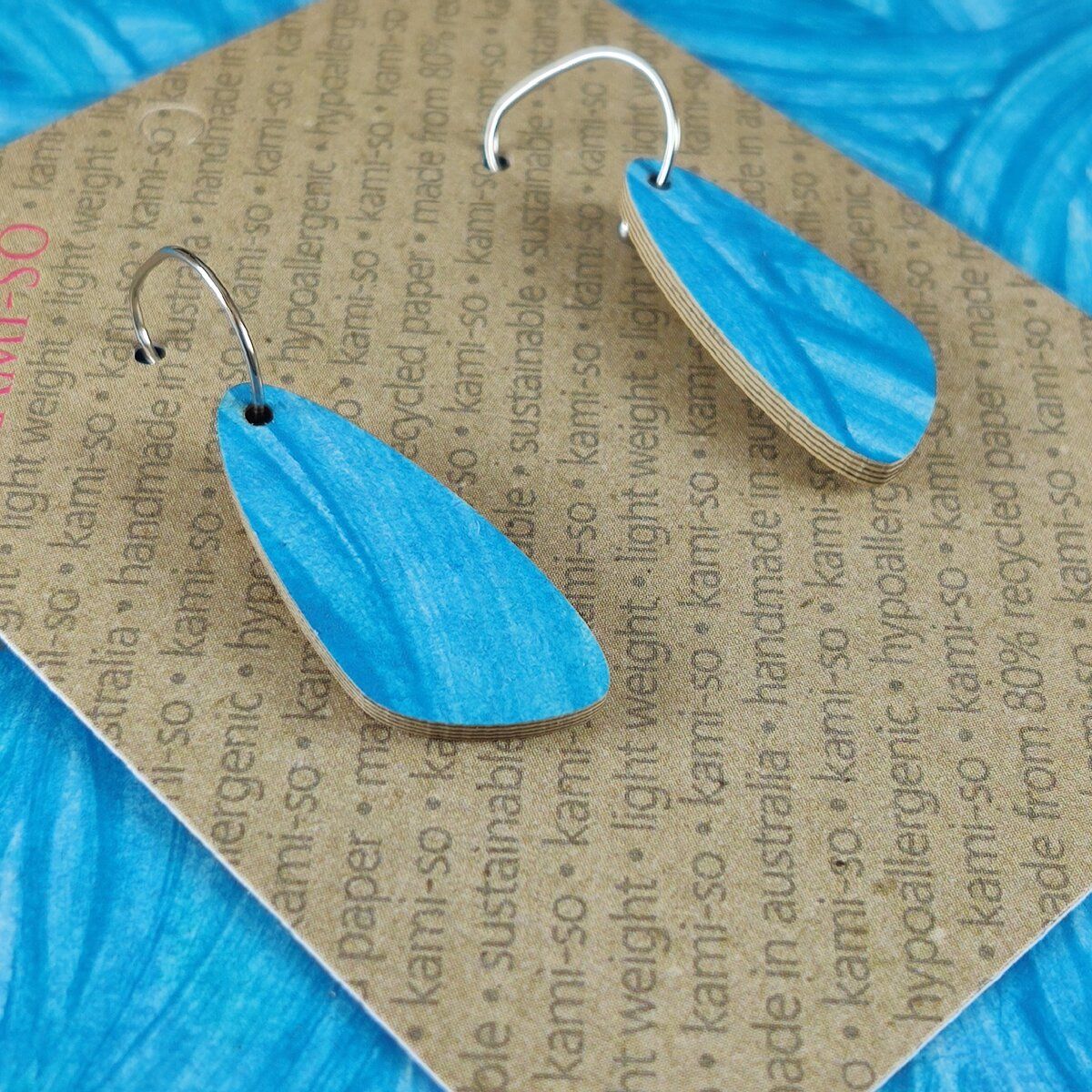 Oval Recycled Paper Earrings - Blue Swipe