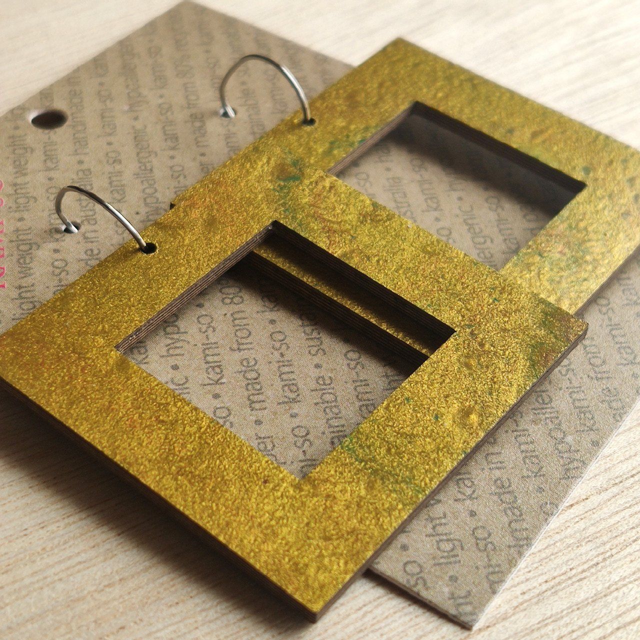 Reversible Square Recycled Paper Earrings - Gold / Purple